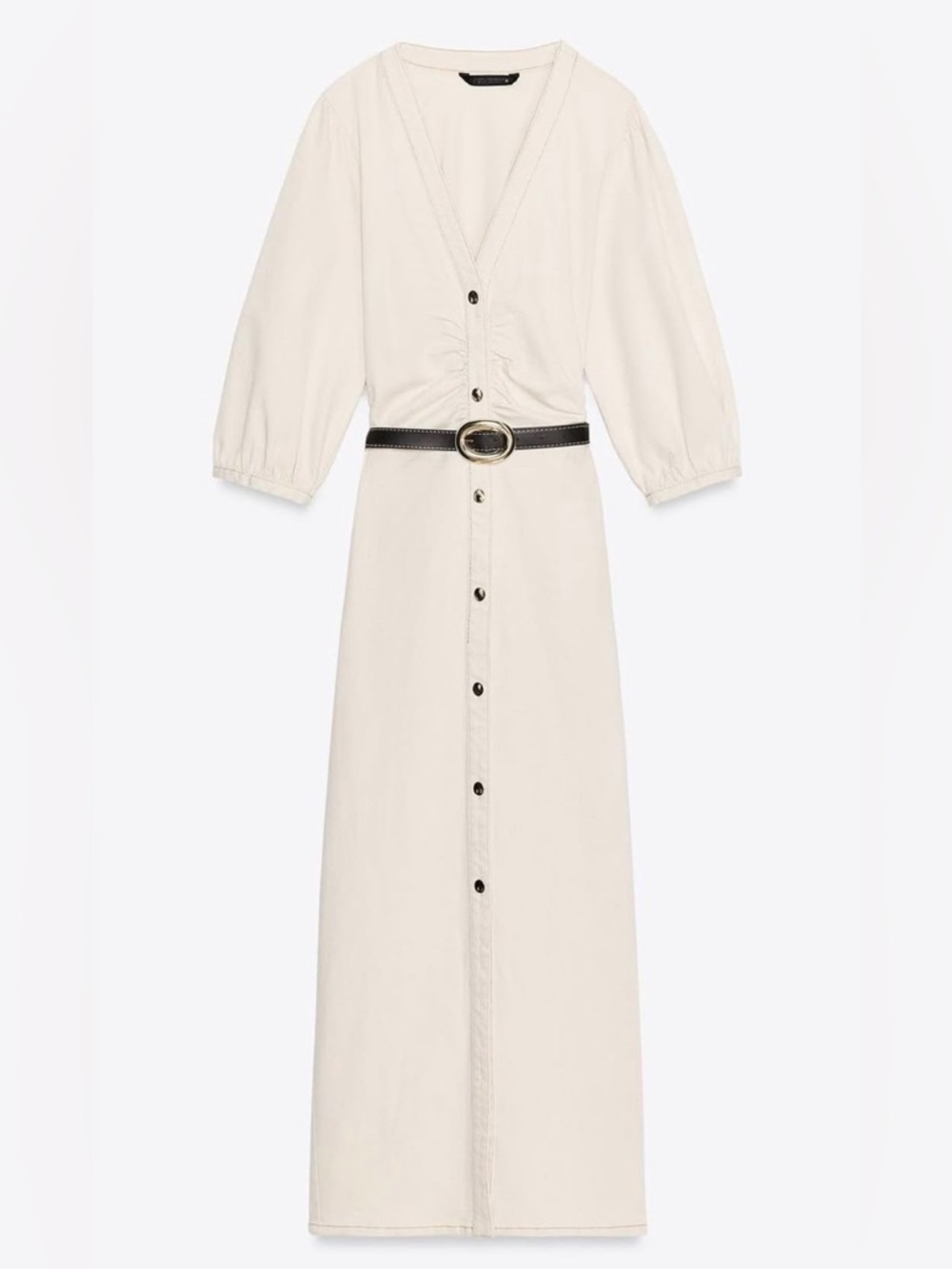 Zara Cream Button-Front Maxi Dress with Puff Sleeves - Picture 4 of 7